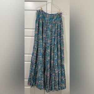 NATURAL LIFE Women’s XL Tiered Maxi Skirt Blue Pink Floral Cottagecore Prairie